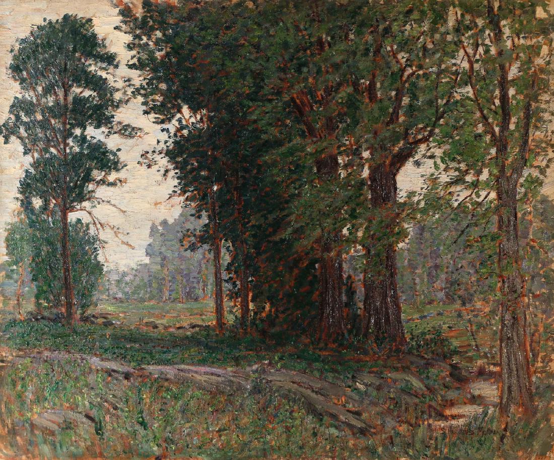 SAMUEL HARKNESS McCREA (American, 1867-1941),: Summer landscape (trees in foreground) oil on canvas h. 30 w. 36 in. signed lower right, unframed