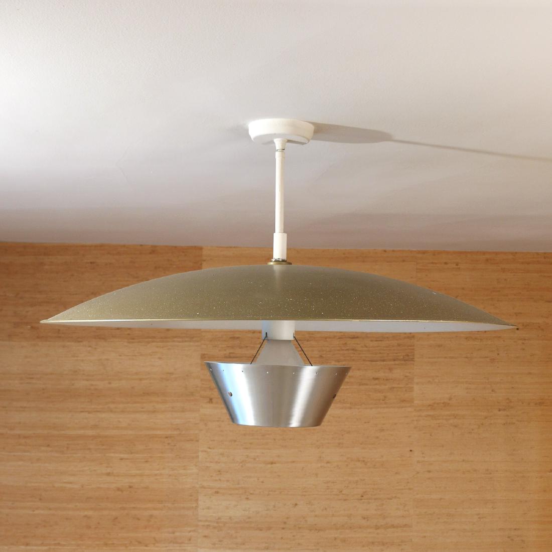 LARGE LIGHTOLIER LYTECASTER CHANDELIER: circa 1960s, punched aluminum and glass h. 23 in. (overall appx) w. 36 in.