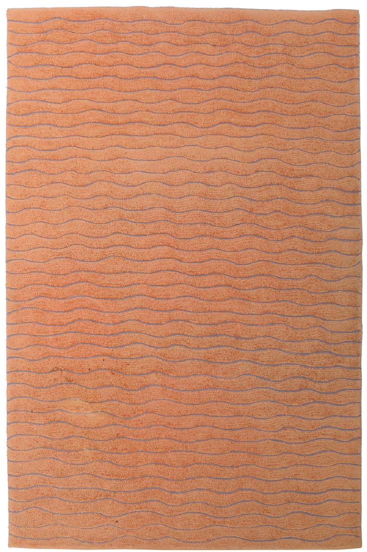 EDWARD FIELDS MID-CENTURY RUG: of a pale salmon color with recessed wave designs, signed h. 9ft w. 6ft