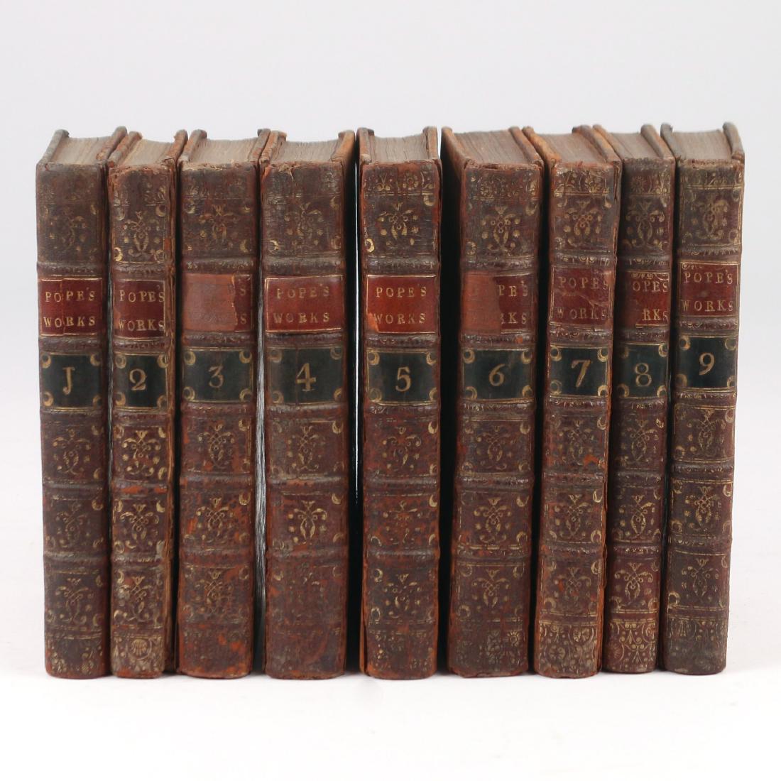(9vol) ALEXANDER POPE: WORKS (1757): The Works of Alexander Pope, Esq., in Nine Volumes, Complete... together with the Commentary and Notes of Mr. Warburton, London: printed for A. Millar and others, 1757, original full calf