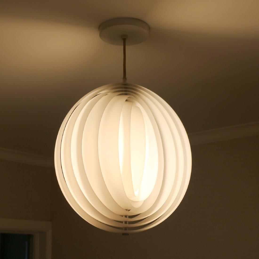 (ATTRIB) VERNER PANTON PENDANT MOON LIGHT: circa 1960s, white plastic hanging fixture, sold without ceiling cap h. 15 w. 14 in.