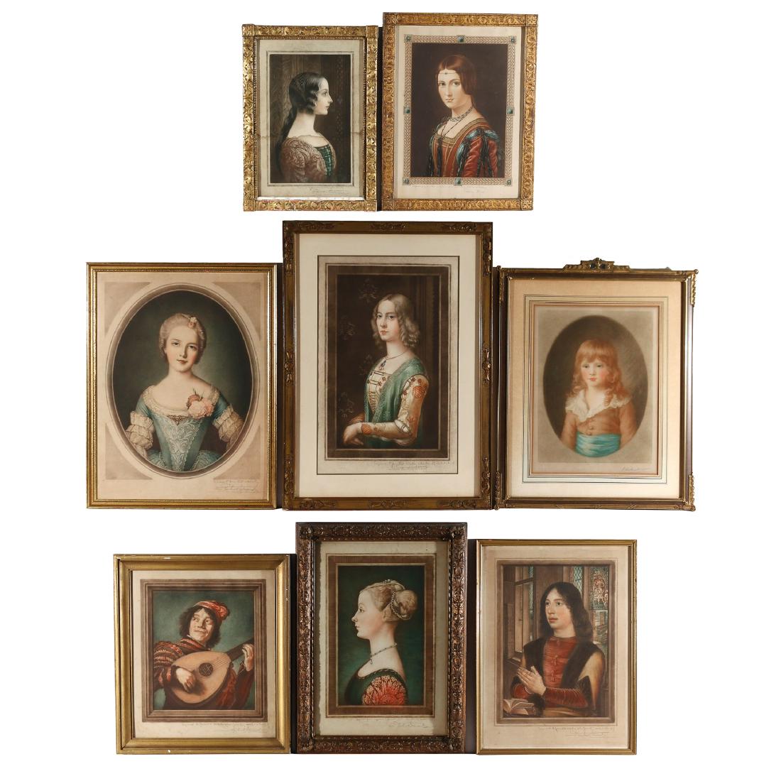 (8pc) MISC. COLOR MEZZOTINTS & ENGRAVINGS: most by Samuel Arlent Edwards (American, 1862-1935) and signed in pencil lower right; all framed Condition: one (oval portrait of a girl in blue dress) without glass h. 23-1/2 x 17 in. (largest)