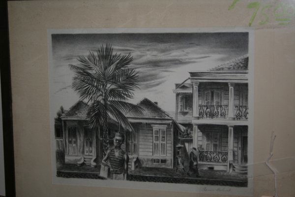 AARON BOHROD (AMER. 1907-1992) BLK & WHT: AARON BOHROD (AMER. 1907-1992) BLK & WHT LITHO "NEW ORLEANS STREET", PENCIL SGD..SHEET 9 1/2" X 12 1/2", CA.1935, AAA LTD. ED.;