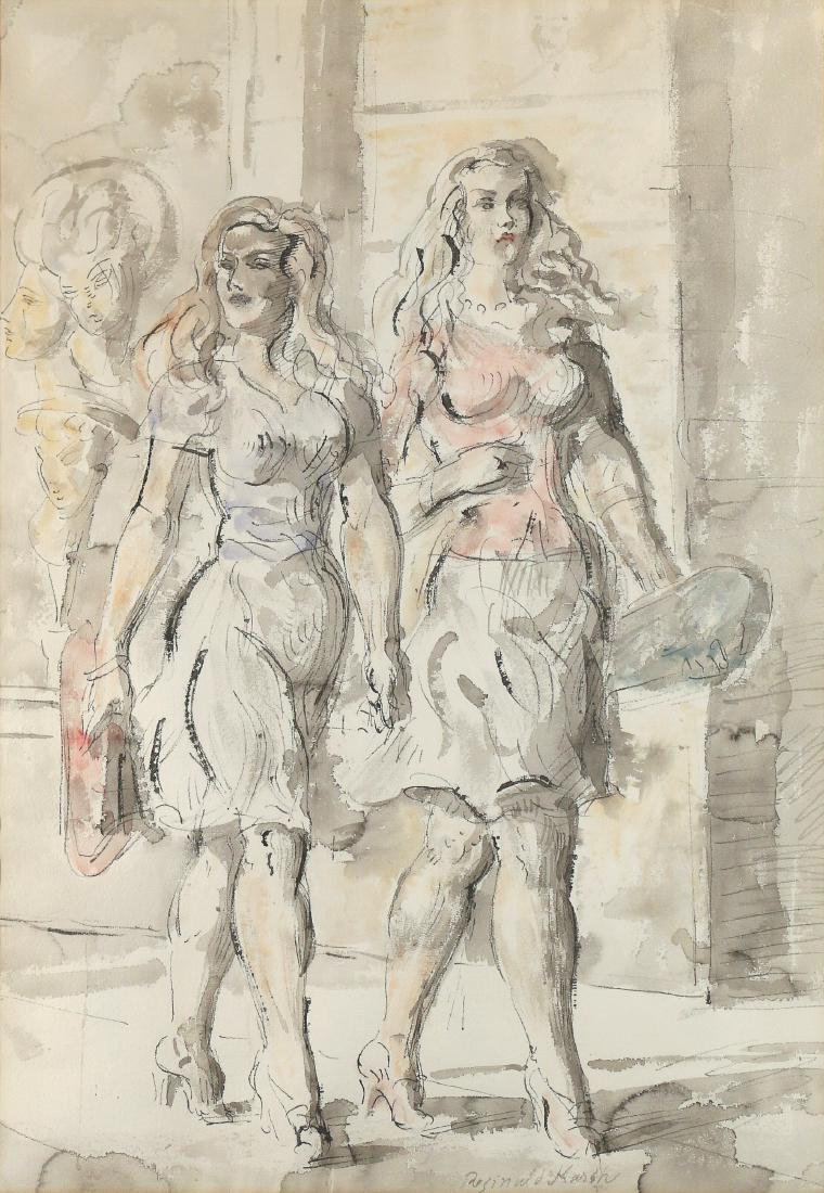 REGINALD MARSH (American, 1898-1954): Two women on the street mixed media on paper h. 31-1/4 w. 22-1/2 in. (sheet) overall: 40 x 31 in. (frame) signed lower right, framed