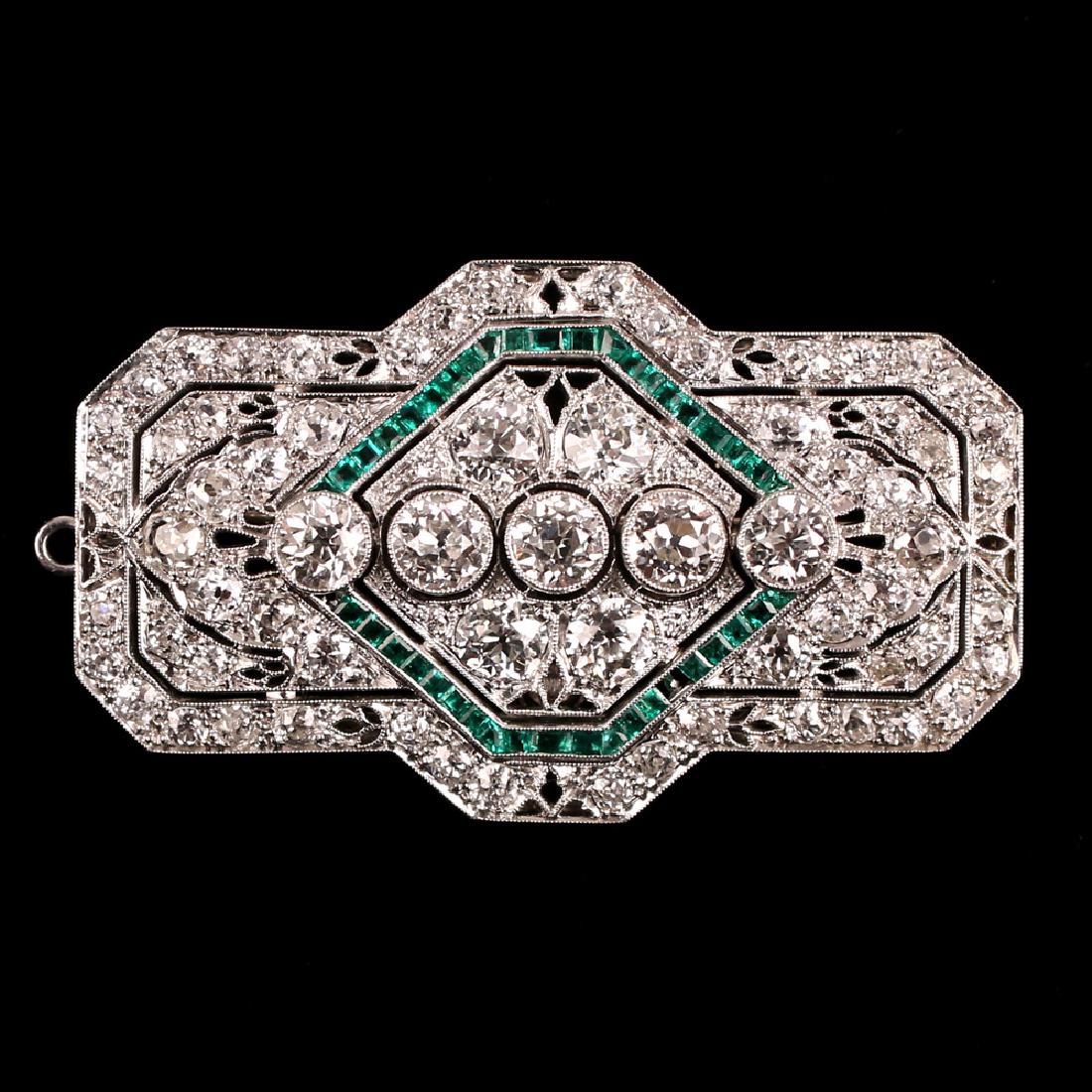 ART DECO DIAMOND & EMERALD PENDANT/ PIN (1 of 2)
