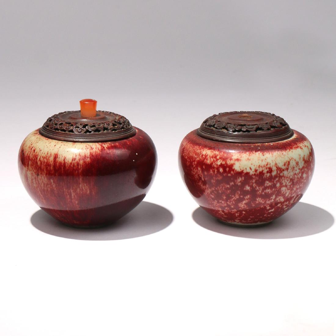 PAIR CHINESE OXBLOOD COVERED JARS (1 of 6)