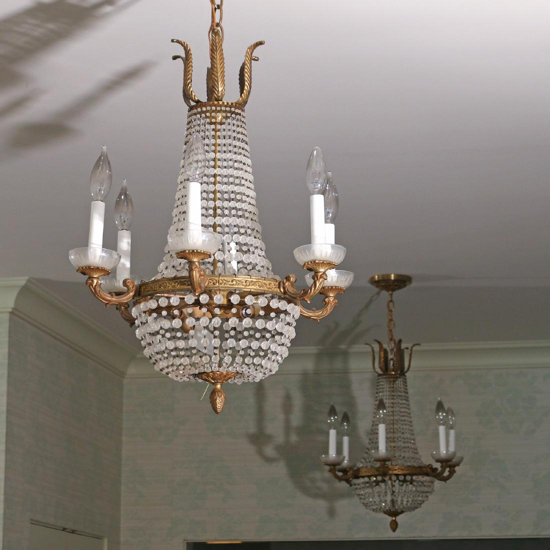 PAIR ORMOLU AND GLASS CHANDELIERS (1 of 4)
