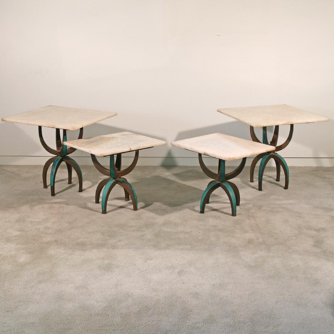 (4pc) TWO PAIRS BRASS & WHITE ONYX TABLES (1 of 5)