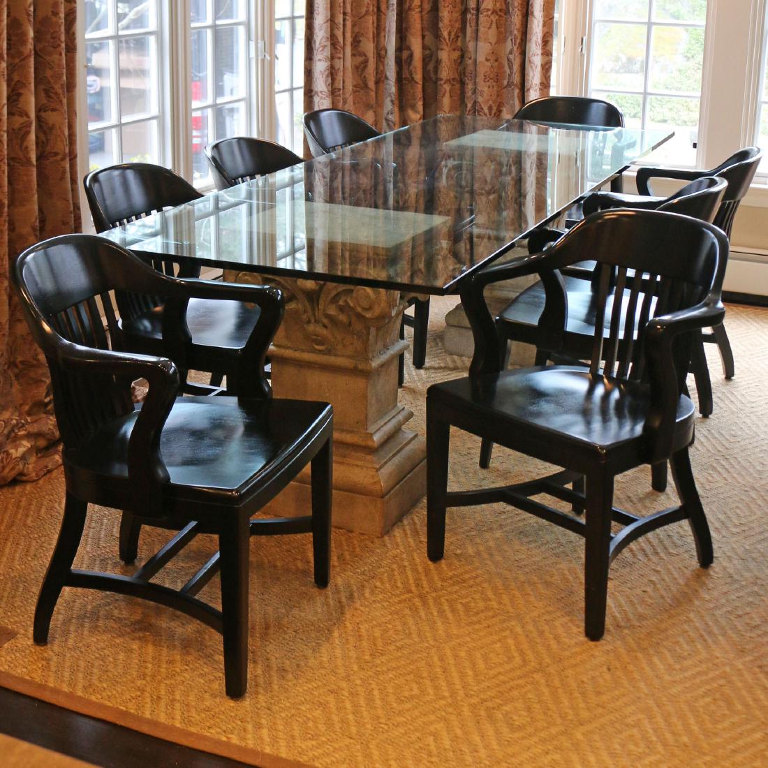 (9pc) GLASS-TOP TABLE AND EIGHT CAPTAINS CHAIRS (1 of 8)