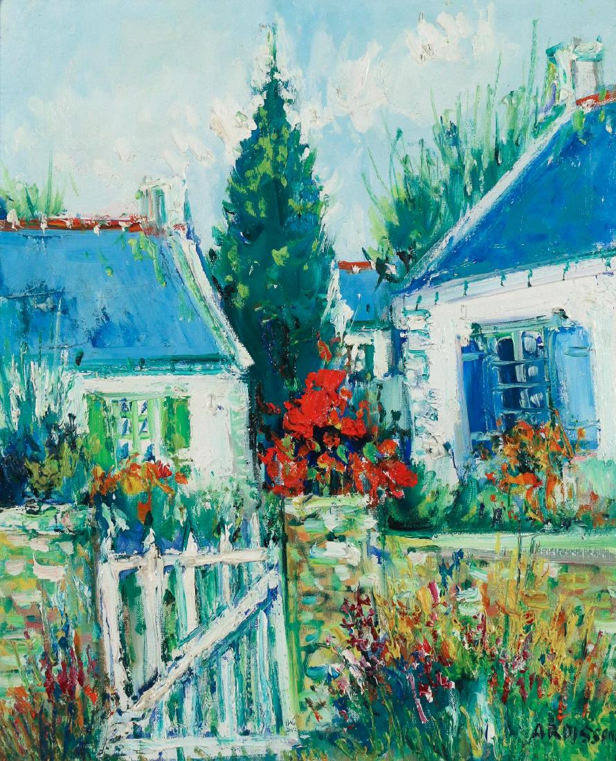 YOLANDE ARDISSONE (French, 1927-): Landscape with houses and garden oil on canvas h. 18 w. 15 in. overall: 24-1/2 x 21 in. signed lower right, framed
