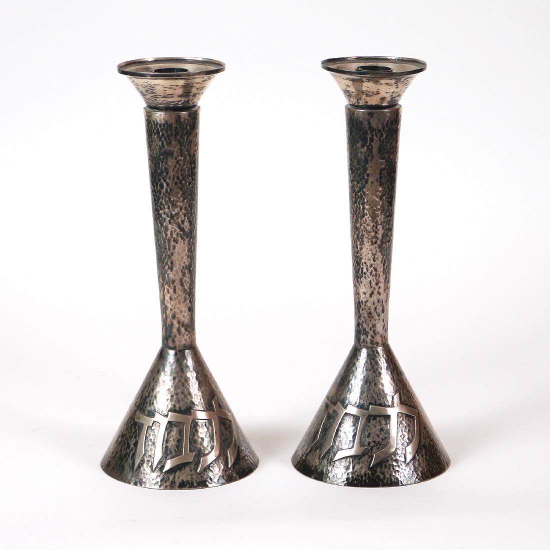 PAIR STERLING JUDAICA CANDLESTICKS (1 of 2)