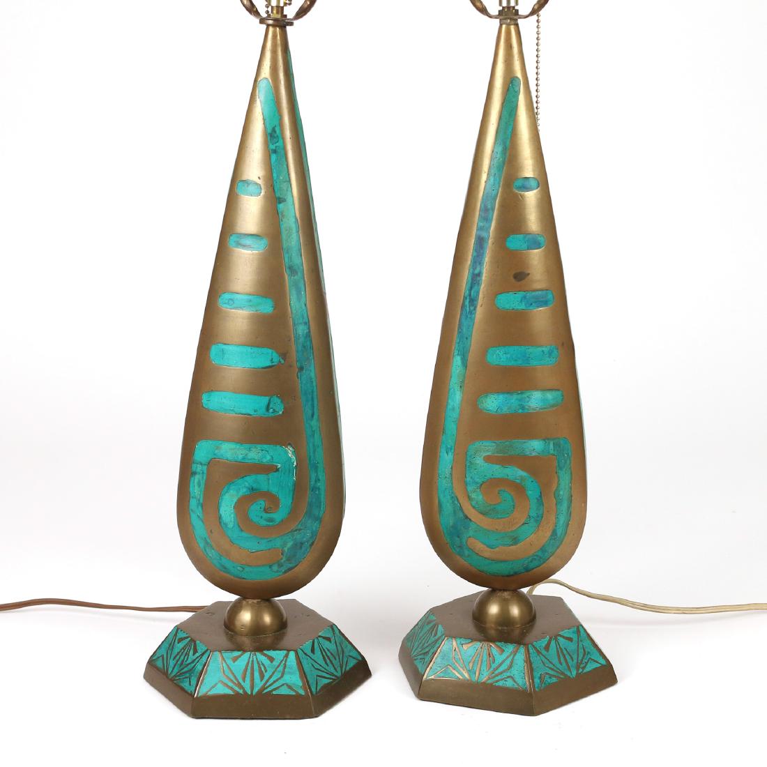 PAIR BRASS & ENAMEL DECORATED LAMPS (1 of 4)