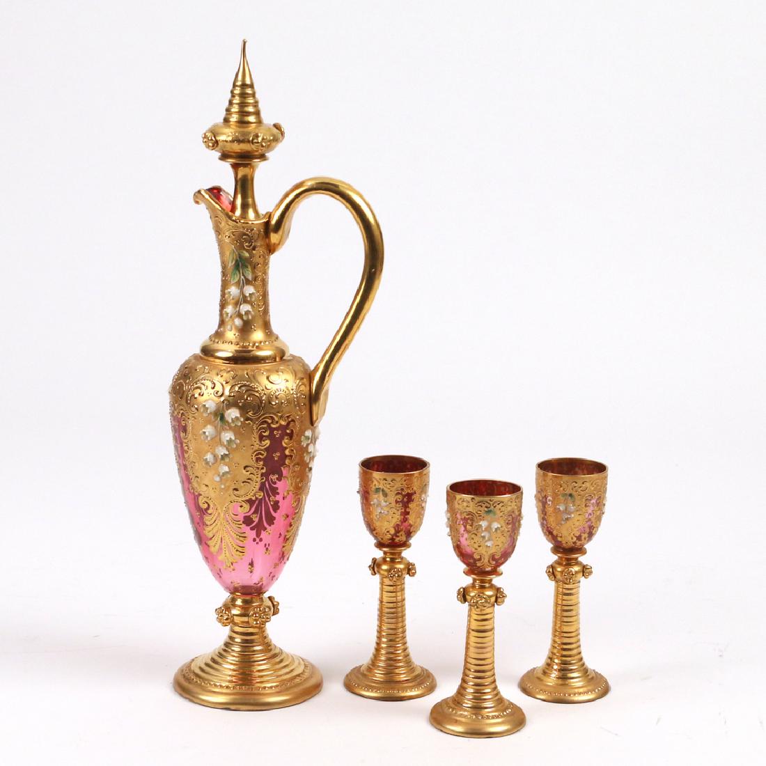 (4pc) VENETIAN GILT ENAMELED GLASS SET (1 of 5)