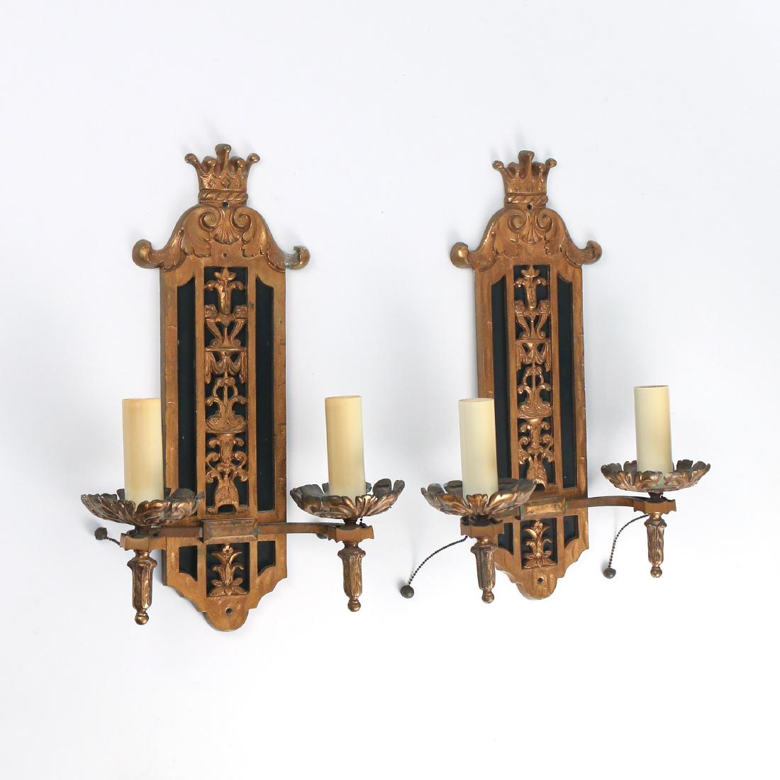 PAIR GOTHIC-STYLE COPPER SCONCES (1 of 3)