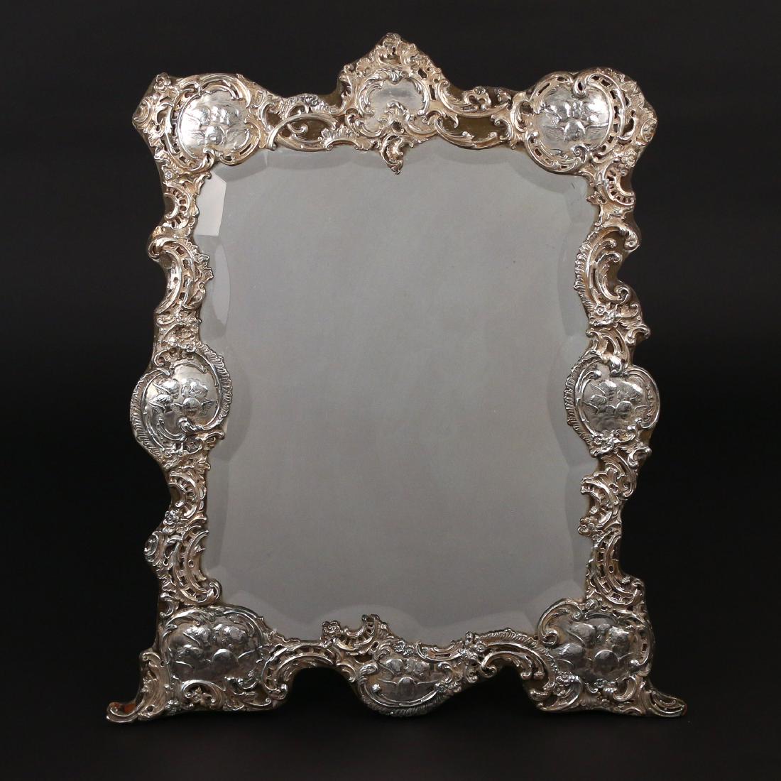 LARGE SILVER-OVERLAID EASEL-BACK MIRROR (1 of 5)