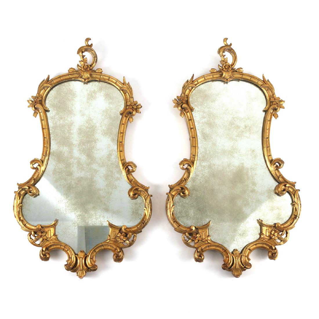 PAIR CHINESE CHIPPENDALE STYLE GILT MIRRORS (1 of 4)