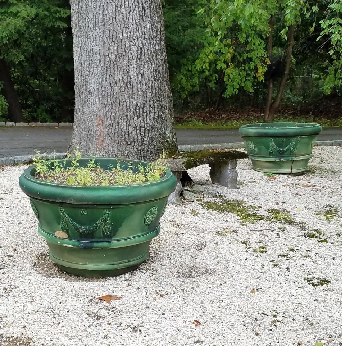PAIR LARGE ANTIQUE GLAZED STONEWARE PLANTERS (1 of 12)