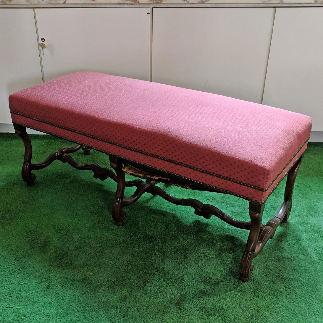 FRENCH CARVED UPHOLSTERED BENCH (1 of 5)