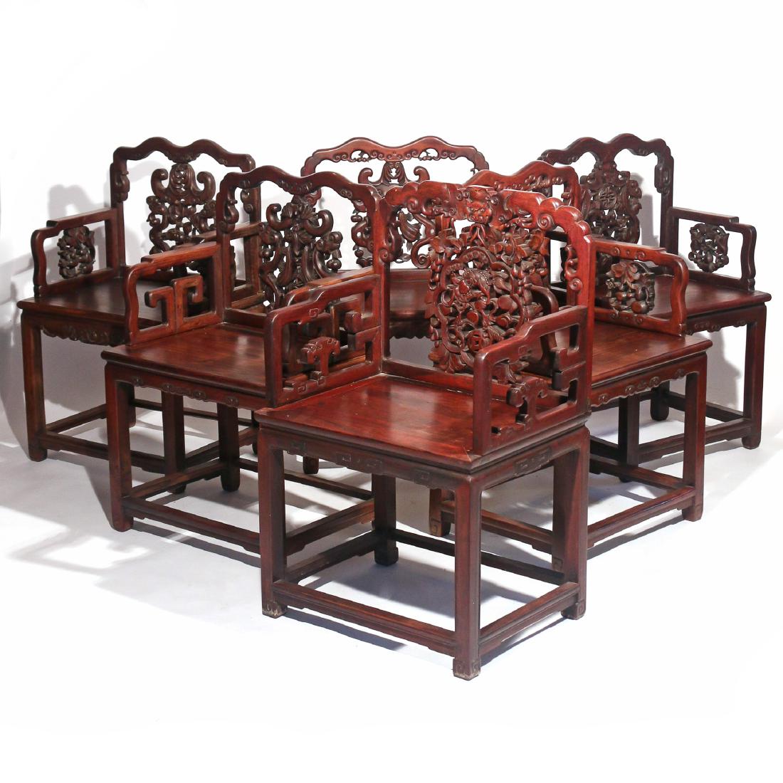 (6pc) CHINESE EXPORT CARVED ROSEWOOD ARMCHAIRS (1 of 9)