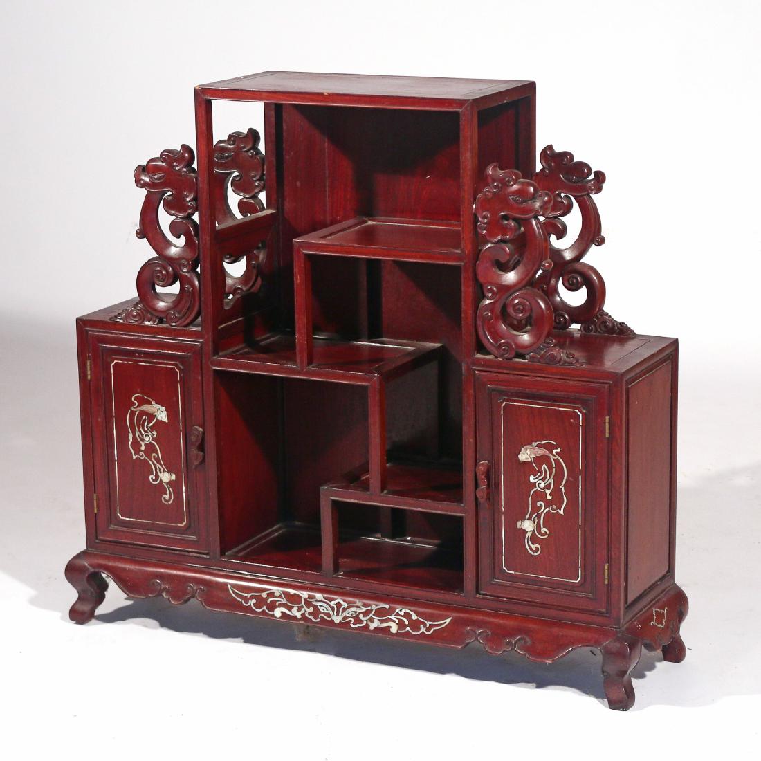 CHINESE EXPORT CARVED DISPLAY CABINET (1 of 4)