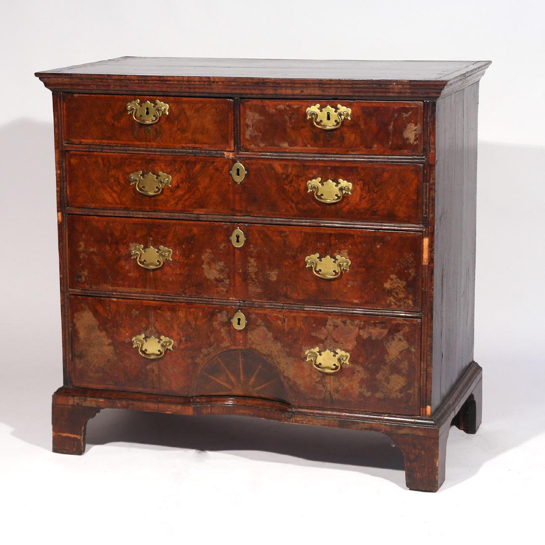 QUEEN ANNE INLAID WALNUT CHEST OF DRAWERS (1 of 9)