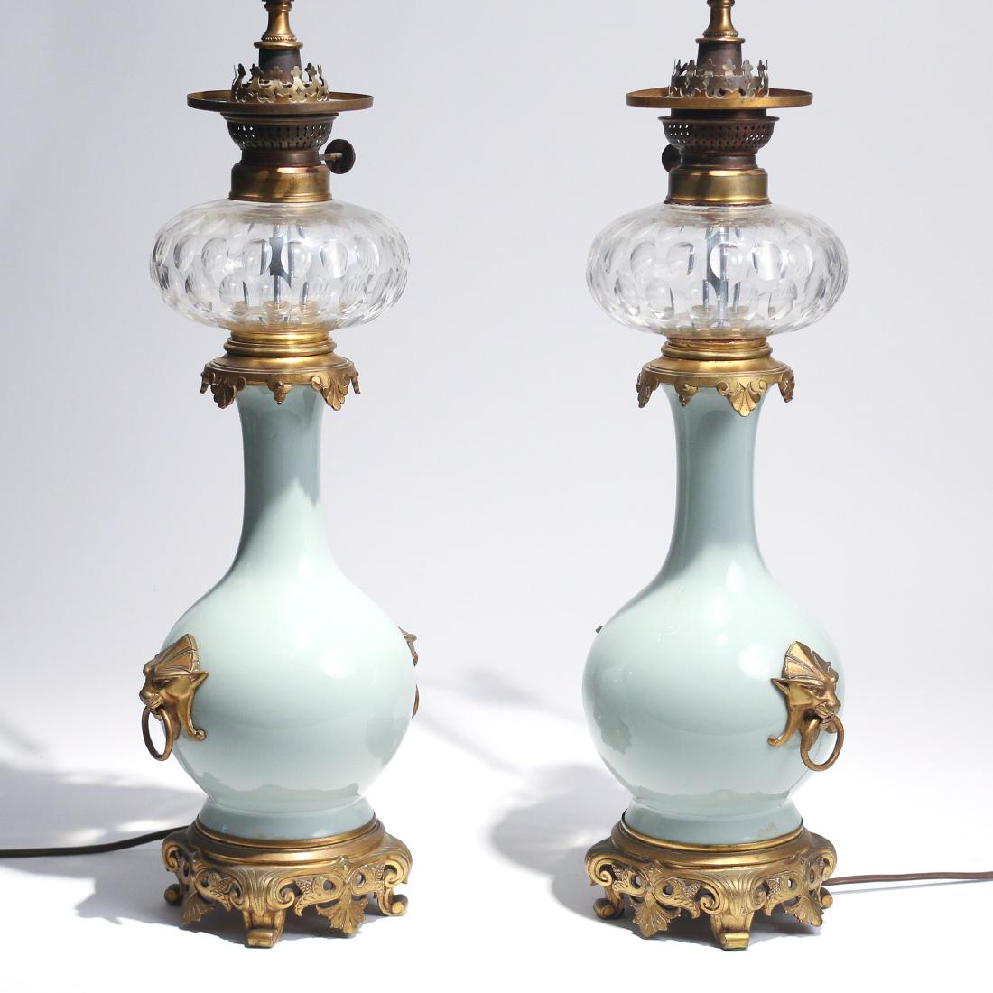 PAIR VICTORIAN CHINESE CELADON FLUID LAMPS (1 of 9)