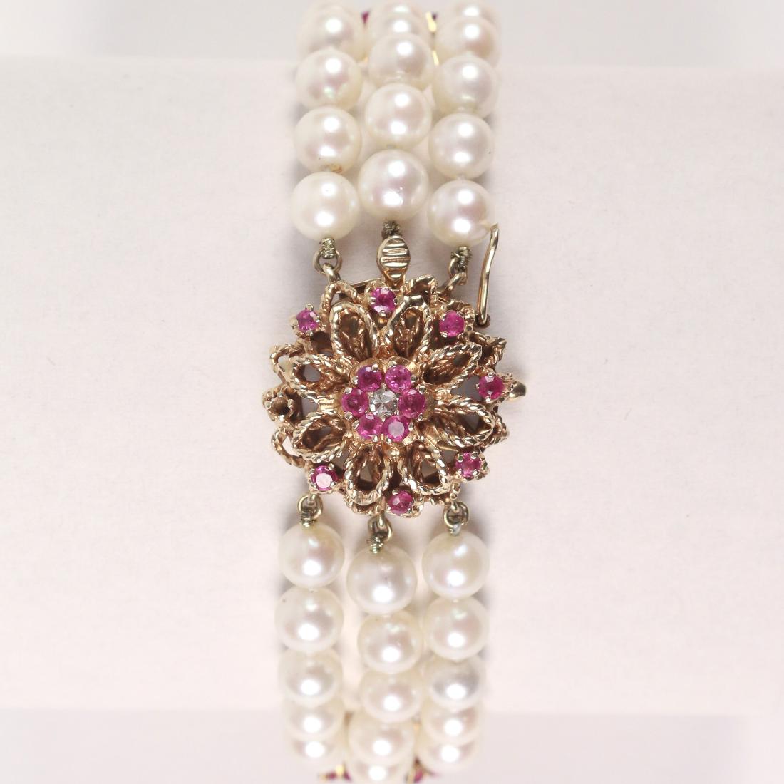 PEARL, PINK SAPPHIRE & GOLD BRACELET (1 of 5)