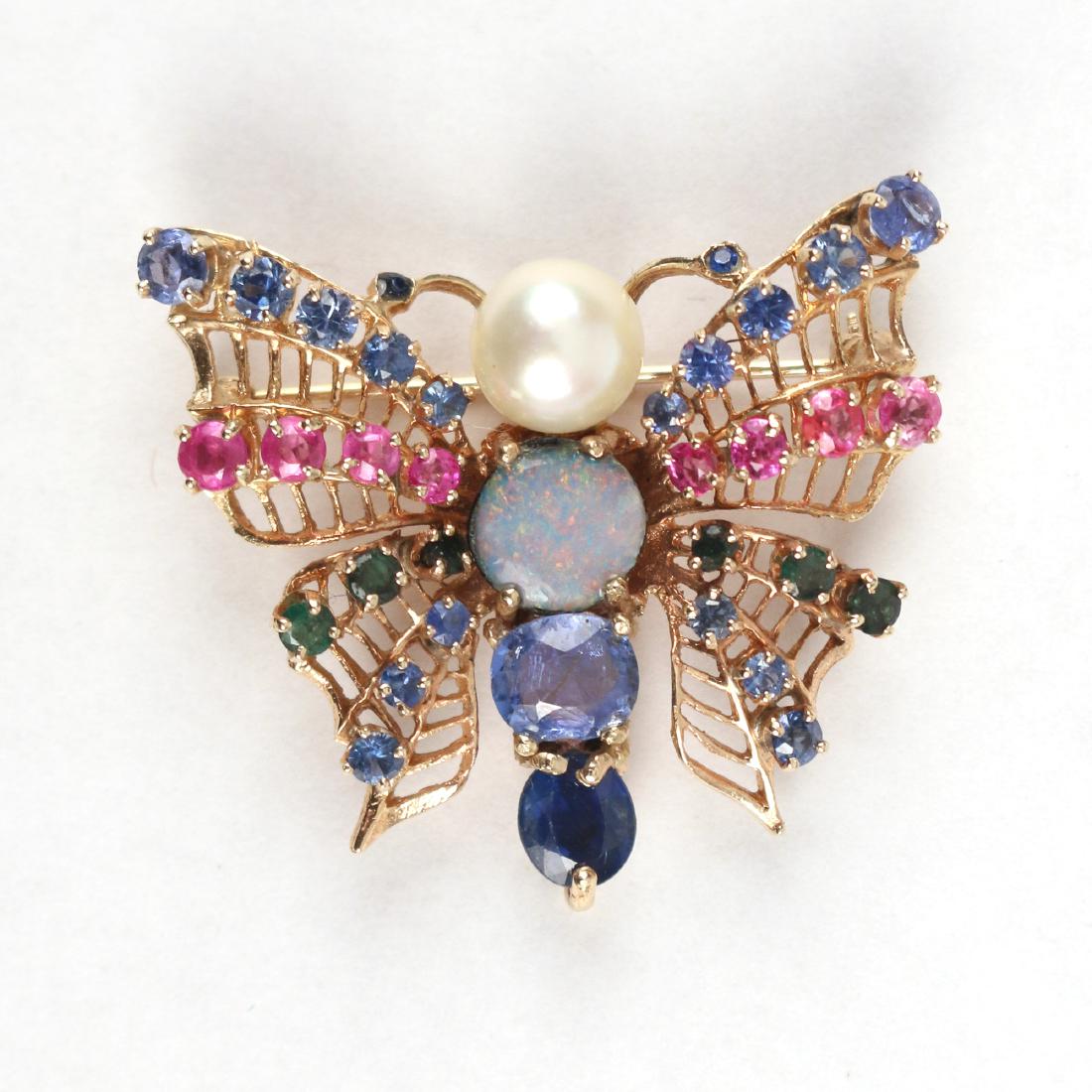 PEARL, OPAL & GEMSTONE BUTTERFLY PIN (1 of 3)
