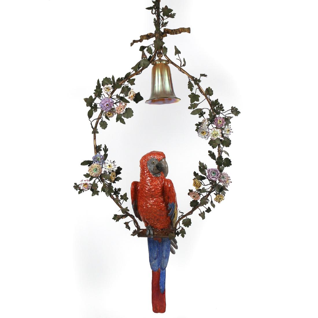 CERAMIC PARROT CHANDELIER WITHIN HARP (1 of 9)
