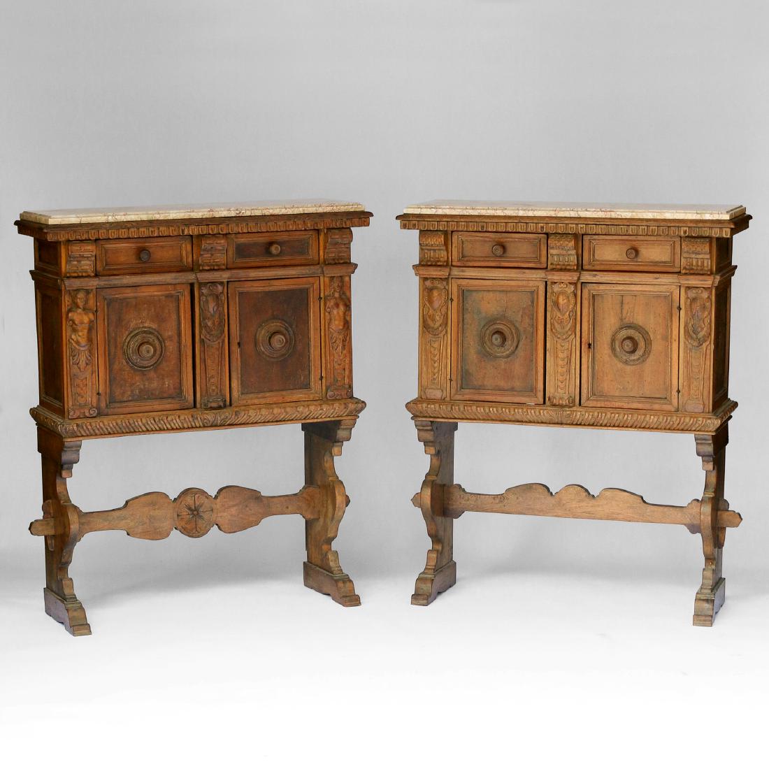 PAIR ITALIAN BAROQUE CARVED WALNUT CABINETS (1 of 6)