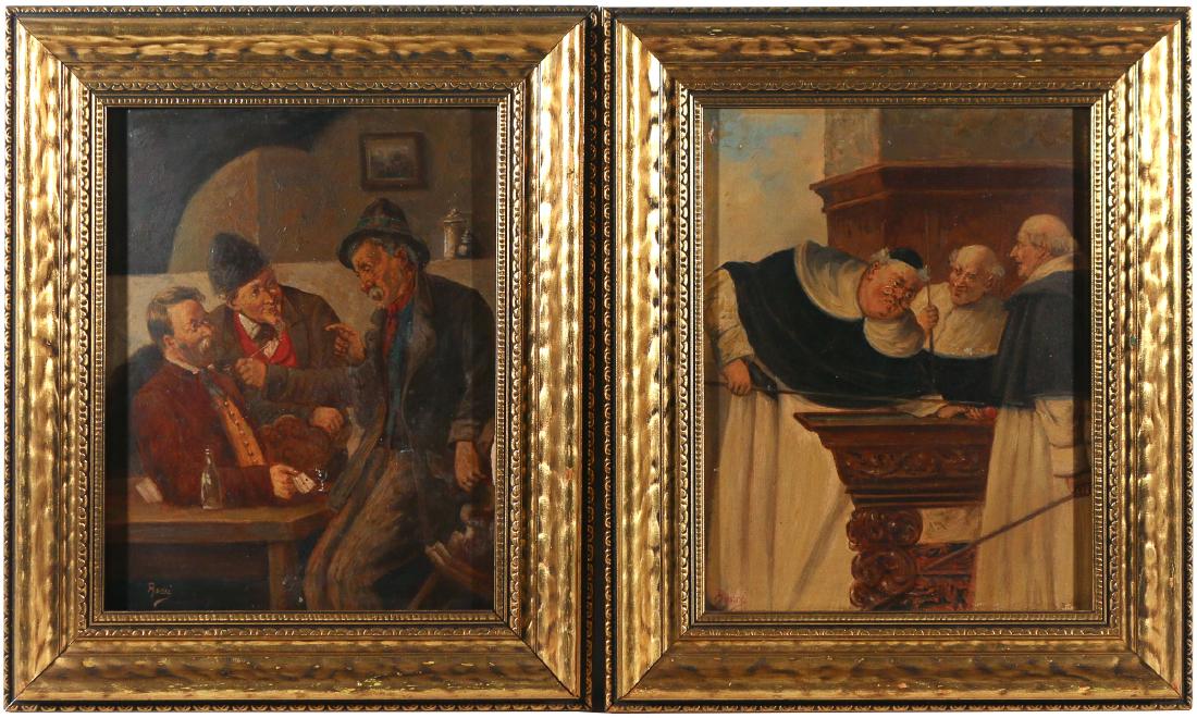 (2pc) ITALIAN SCHOOL GENRE PAINTINGS (1 of 8)