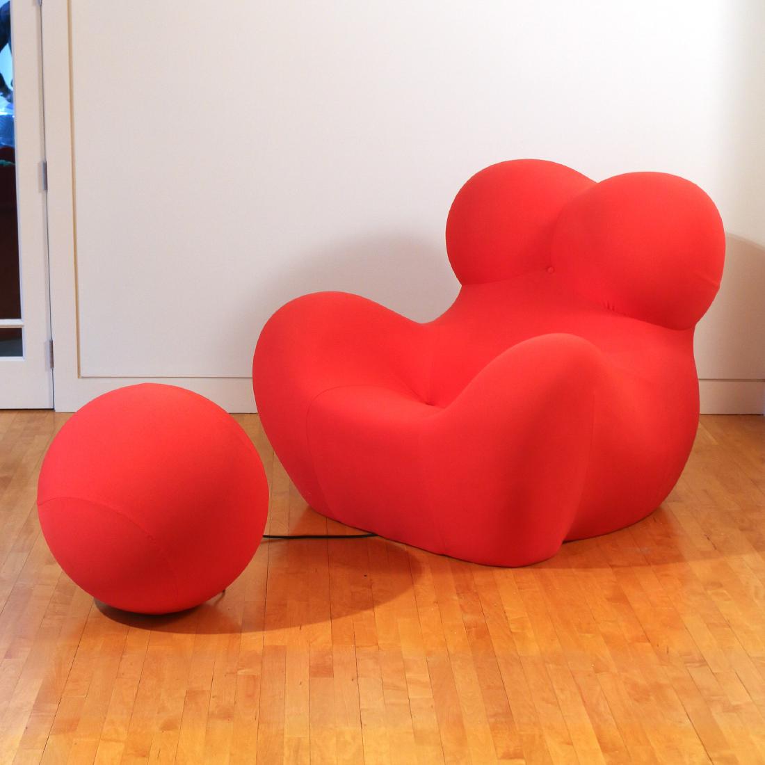 GAETANO PESCE UP CHAIR & OTTOMAN: B&B Italia, Italy, 'Up 5' easy chair and 'Up 6' ottoman, manufactured circa 2002, designed 1969, stretch fabric over foam h. 41 w. 44 d. 51 in. overall excellent condition, a few minor blemished to on