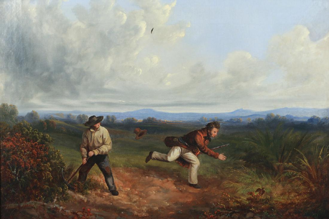 AFTER GEORGE STUBBS (British, 1724-1806): Snipe Shooting oil on canvas h. 20-1/2 w. 30 in. overall: 24 x 33-1/2 in. mid 19th Century, framed Provenance: Descent through the family of the late James Delihas, former curator at the Metropolitan