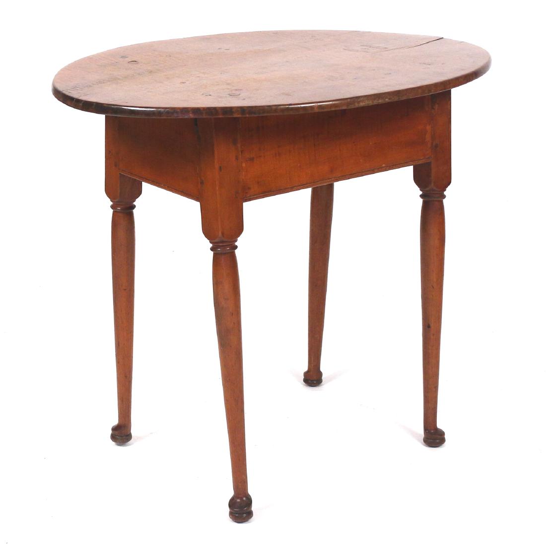 FEDERAL & LATER TIGER MAPLE SIDE TABLE: h. 27 w. 30 d. 22 in. top with old hairline splits, plugs, and some loss to finish [IN SITU] Preview by appointment only as the item is stored externally to the saleroom. No condition report available
