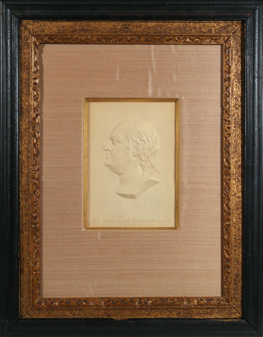 EMBOSSED PORTRAIT OF BENJAMIN FRANKLIN: in a Regency ebonized frame with gilt liner, no apparent signature h. 7 w. 5 in. (sight) overall: 18-1/2 x 15 in. Provenance: Descent through the family of the late James Delihas, former curator at th