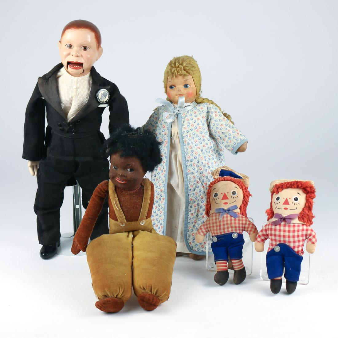 (5pc) COLLECTION of DOLLS: Including an Effanbee Edgar Bergen's Charlie McCarthy Doll (16 in.); two Lenci type dolls, a Raggety Anne and a Raggety Andy doll Provenance: From the historic Revolutionary War home of Captain Abraha