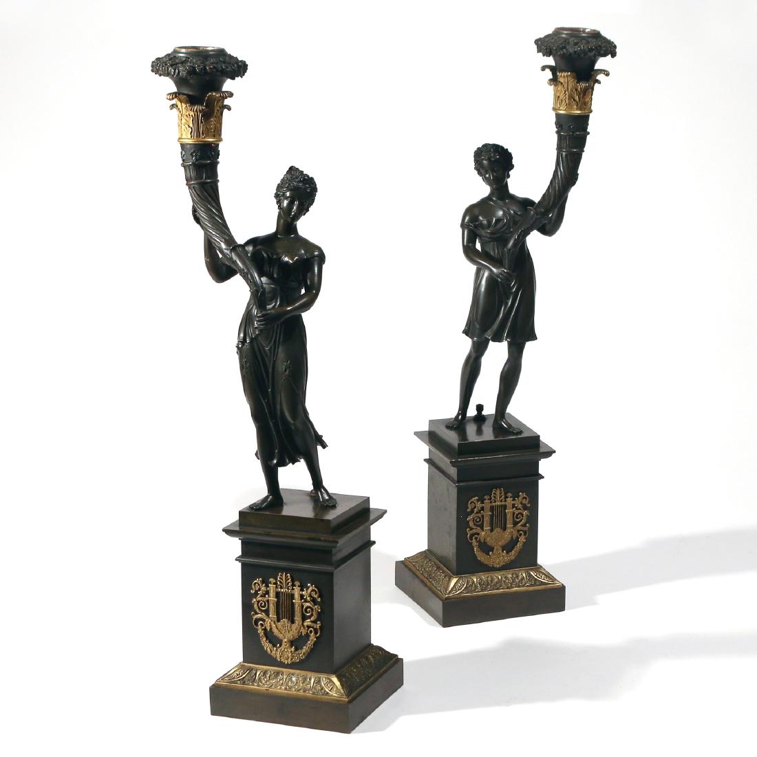 PAIR FRENCH FIGURAL BRONZE CANDLESTICKS (1 of 10)