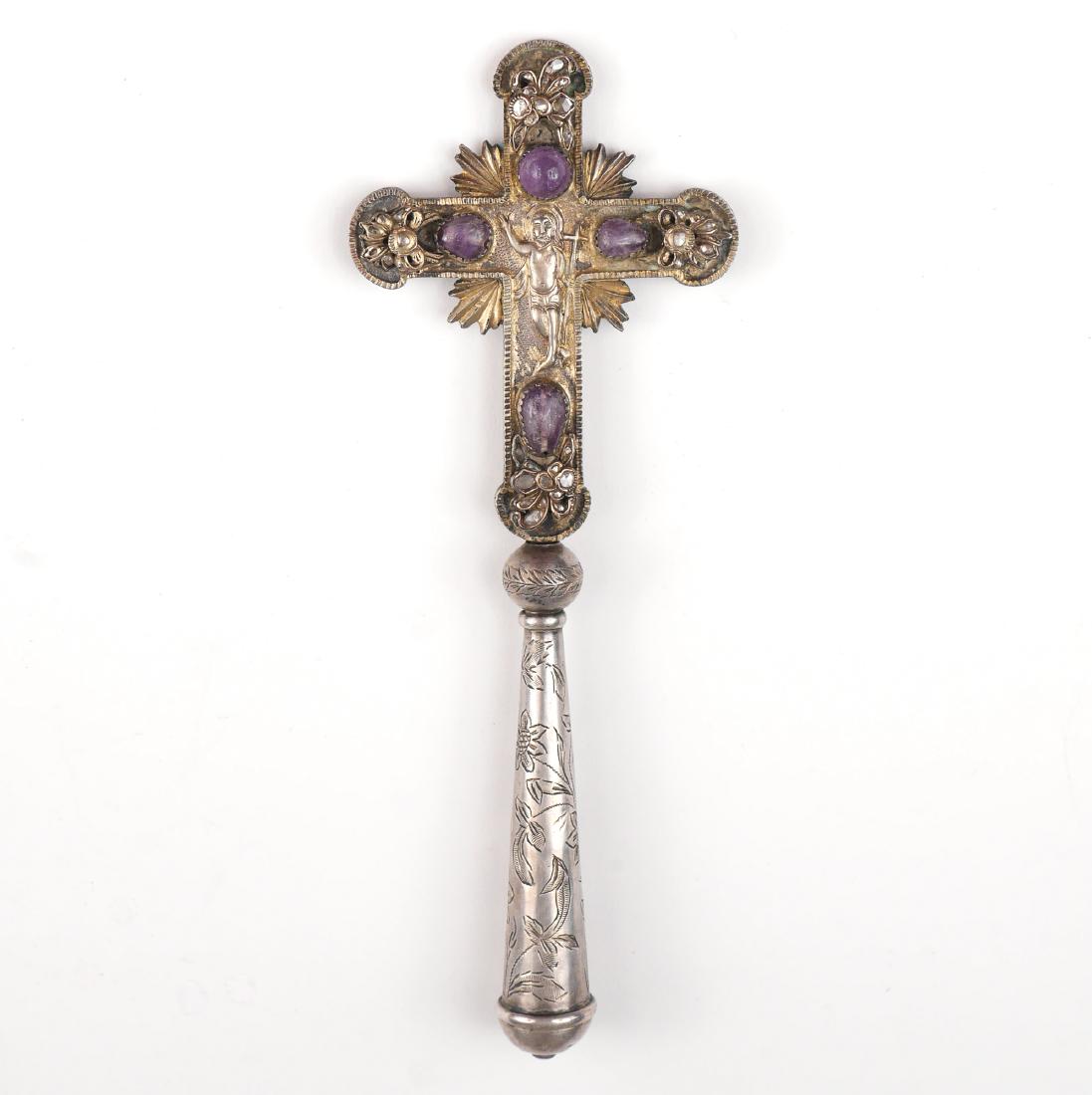 ANTIQUE JEWELLED SILVER CEREMONIAL CROSS (1 of 9)