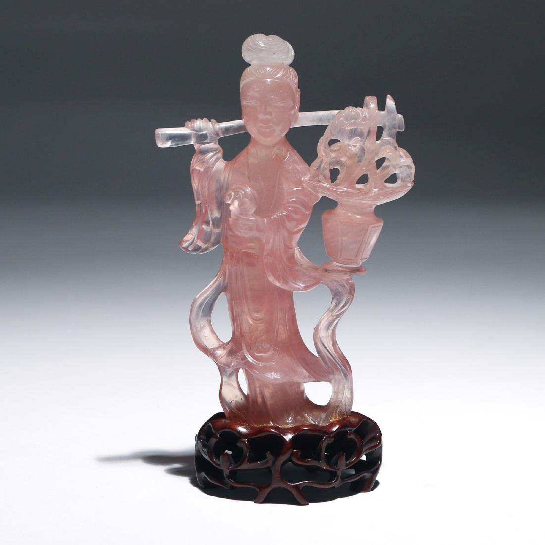 CHINESE CARVED ROSE QUARTZ FIGURE OF GUAN YIN (1 of 7)