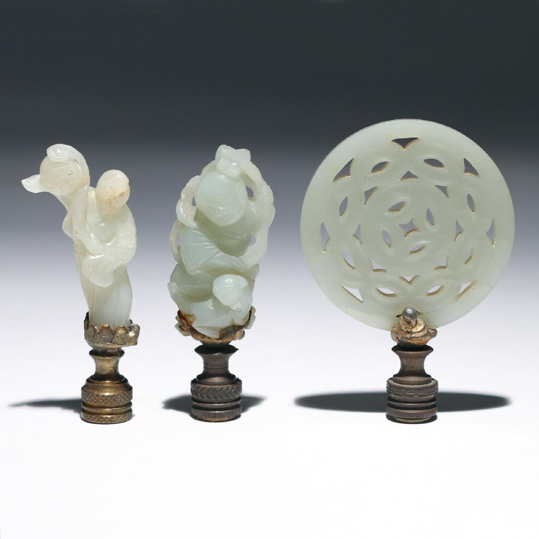 (3pc) CHINESE WHITE JADE CARVED FINIALS (1 of 7)