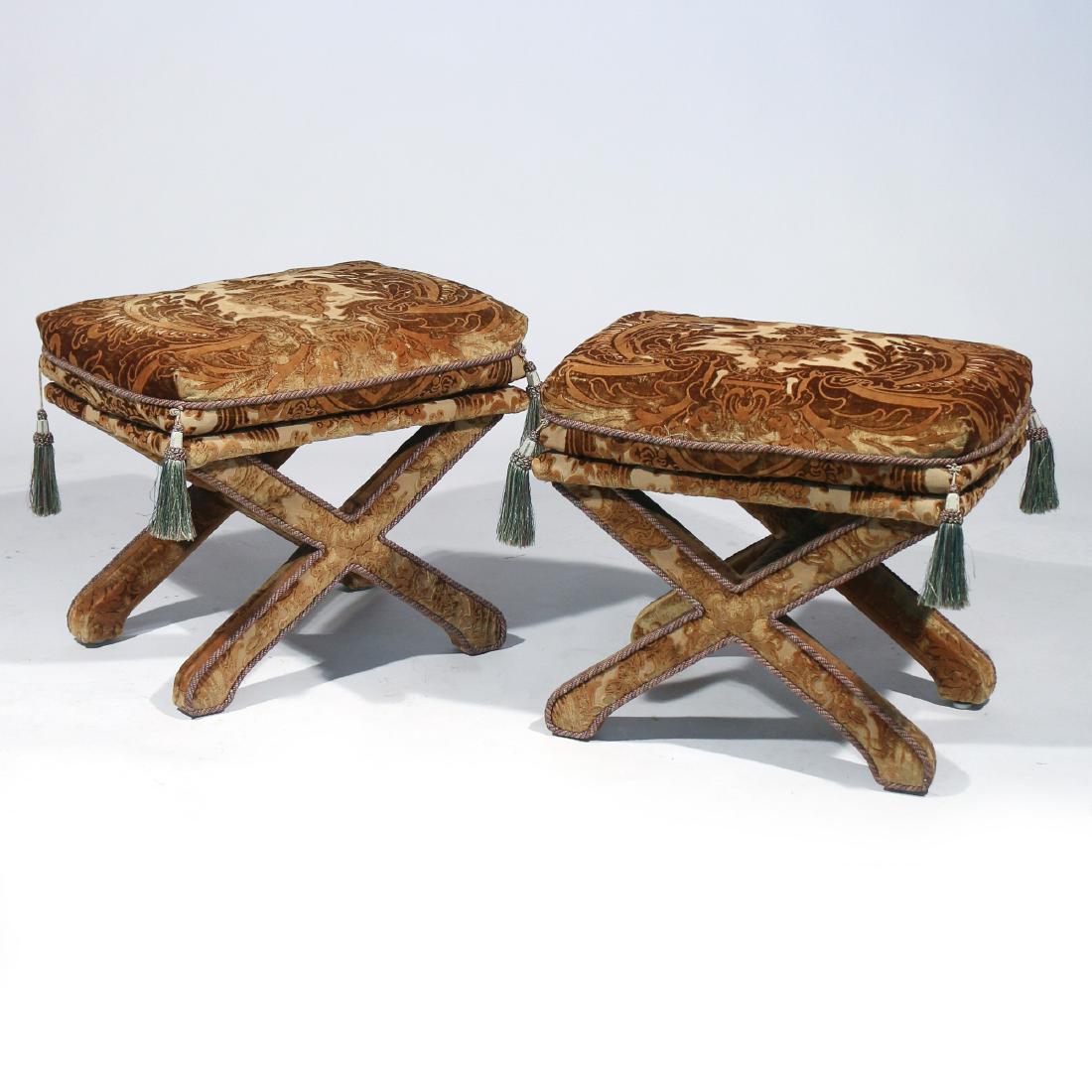 PAIR VENETIAN UPHOLSTERED X-FORM STOOLS (1 of 4)