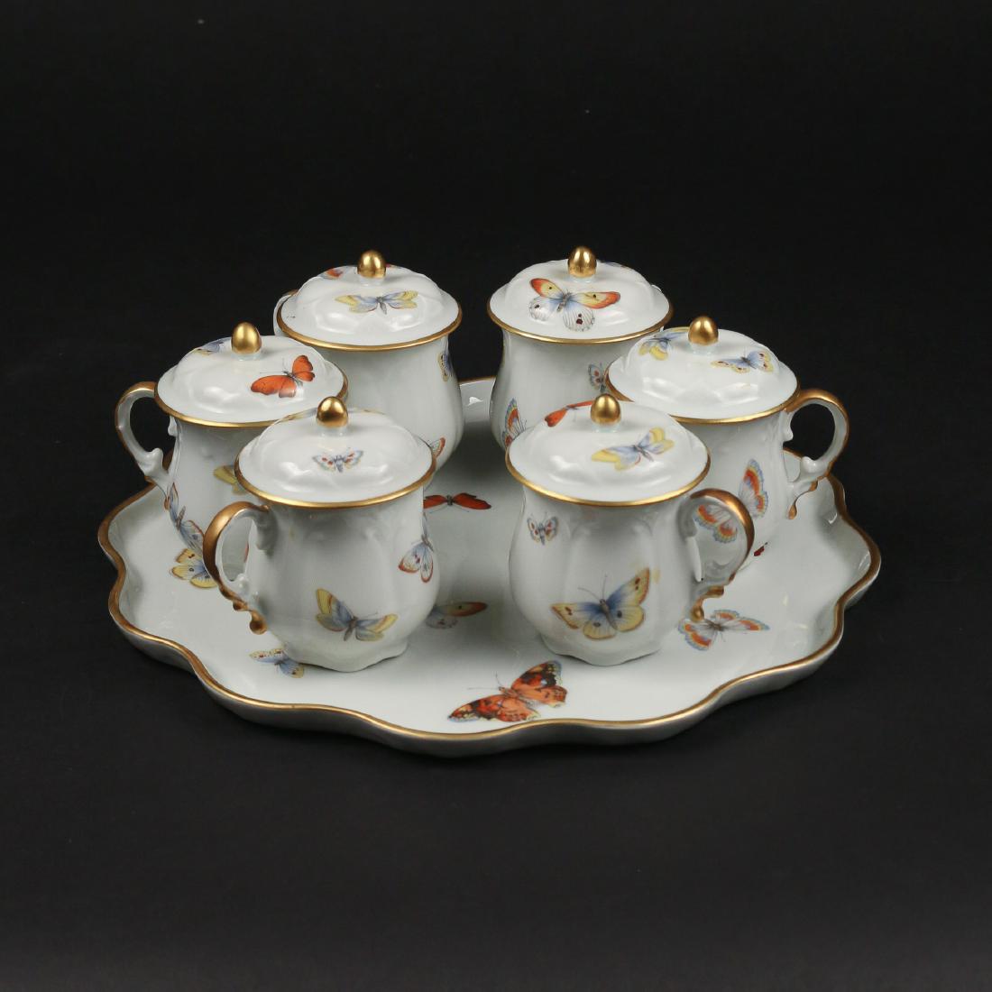 (7pc) LIMOGES PORCELAIN POTS-DE-CREMES WITH TRAY (1 of 2)