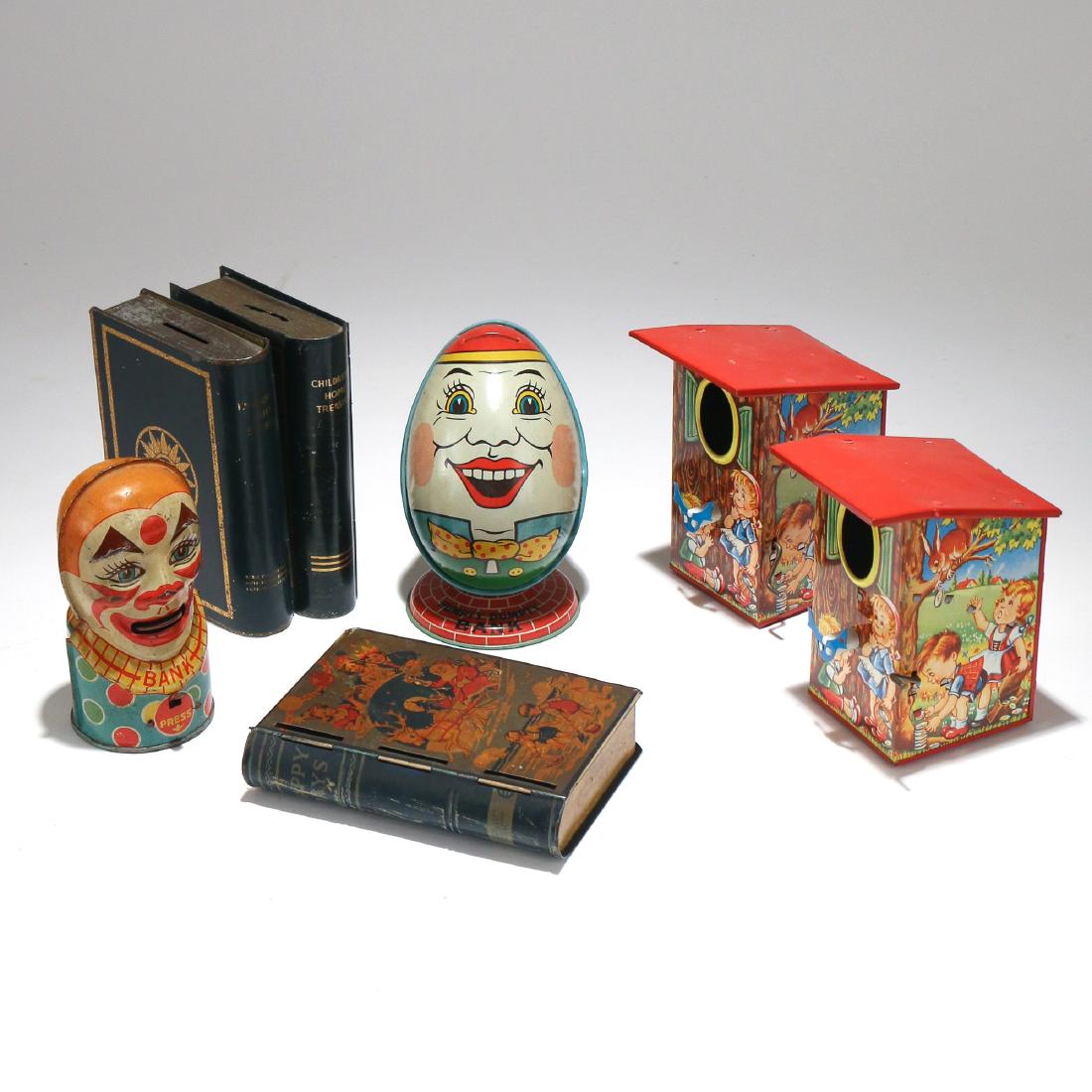 (7pc) TIN CHILDREN'S STILL & MECHANICAL BANKS (1 of 2)