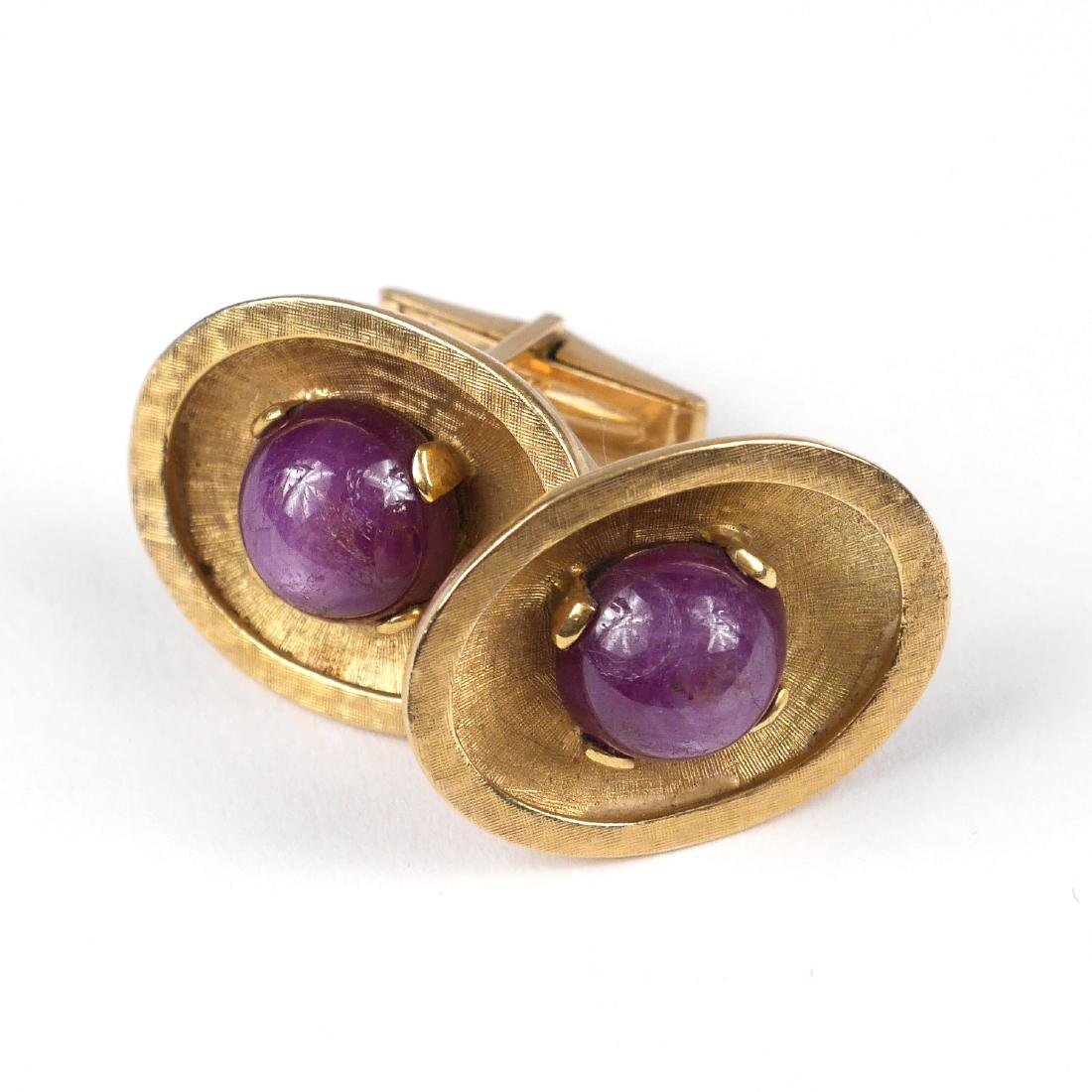 (3pc) PAIR STAR SAPPHIRE & 14k GOLD CUFFLINKS (1 of 4)