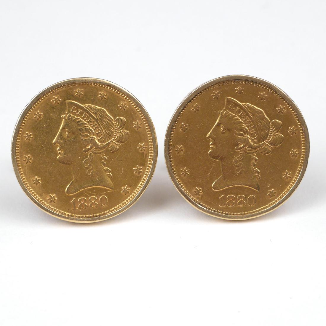 PAIR 1880 CORONET GOLD COIN CUFFLINKS (1 of 6)