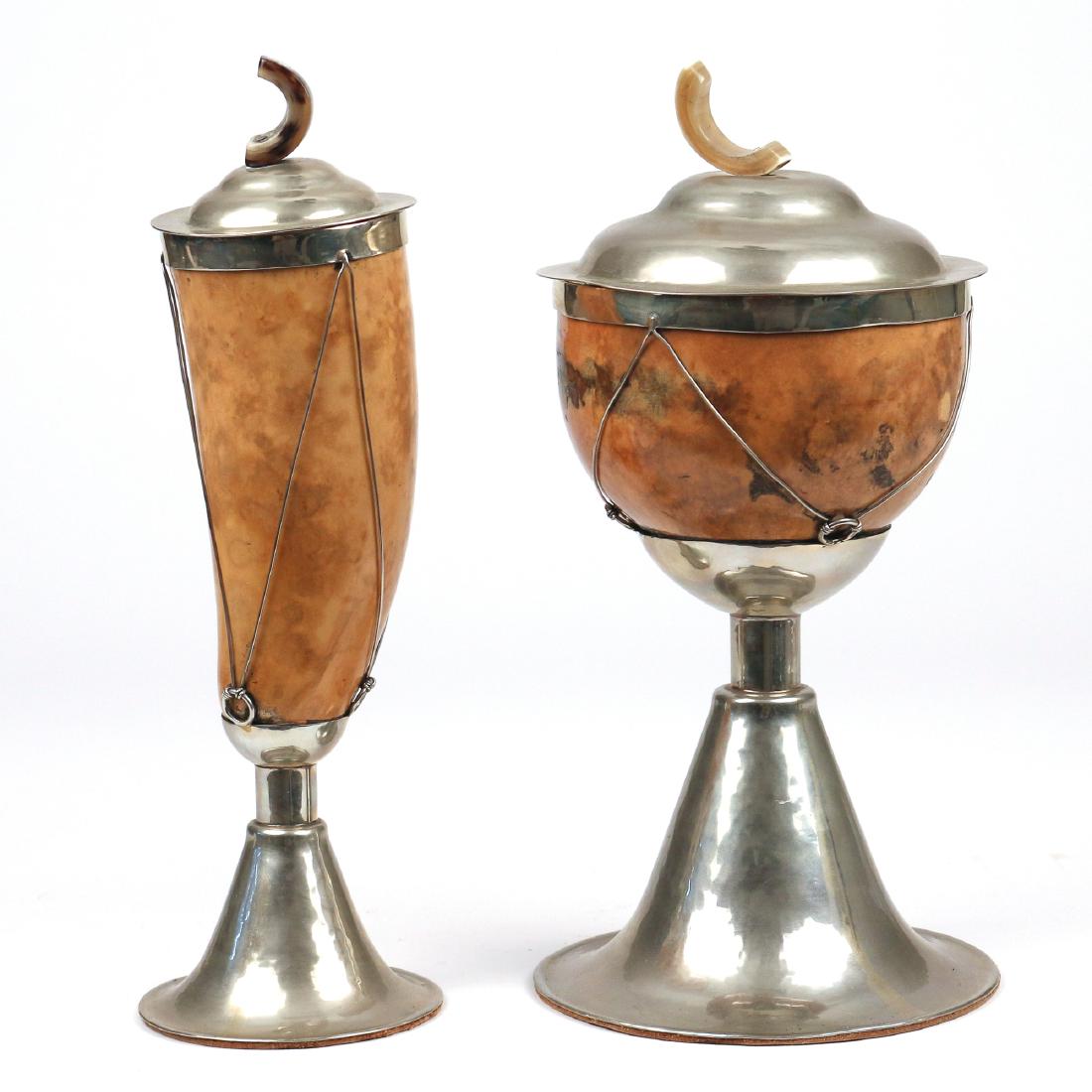 (2pc) ART DECO METAL-MOUNTED TAZZAS (1 of 2)