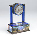 ENAMELED SILVER AUTOMATON DESK CLOCK