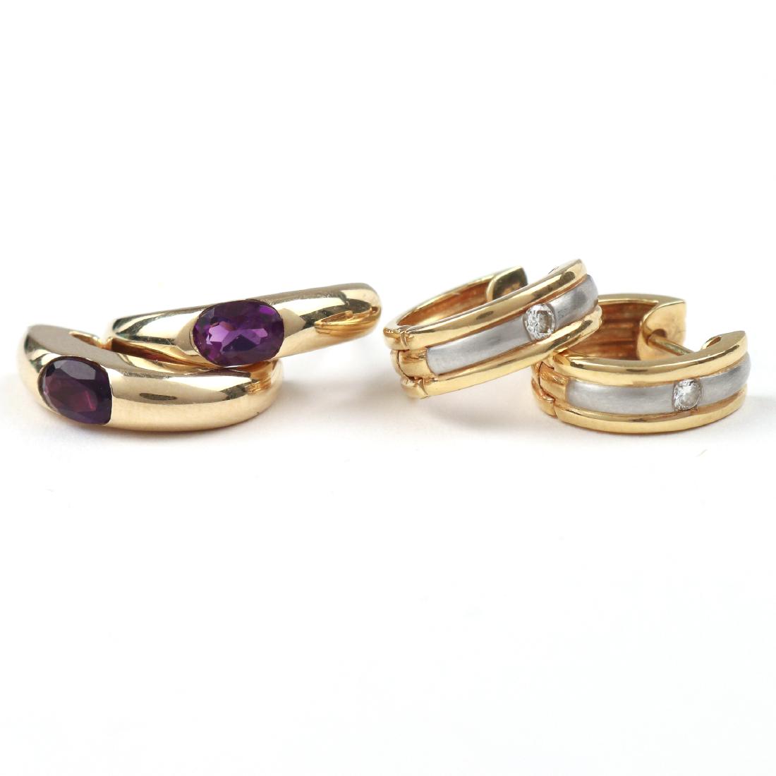 (4pc) TWO PAIRS GEMSTONE & GOLD EARRINGS (1 of 2)