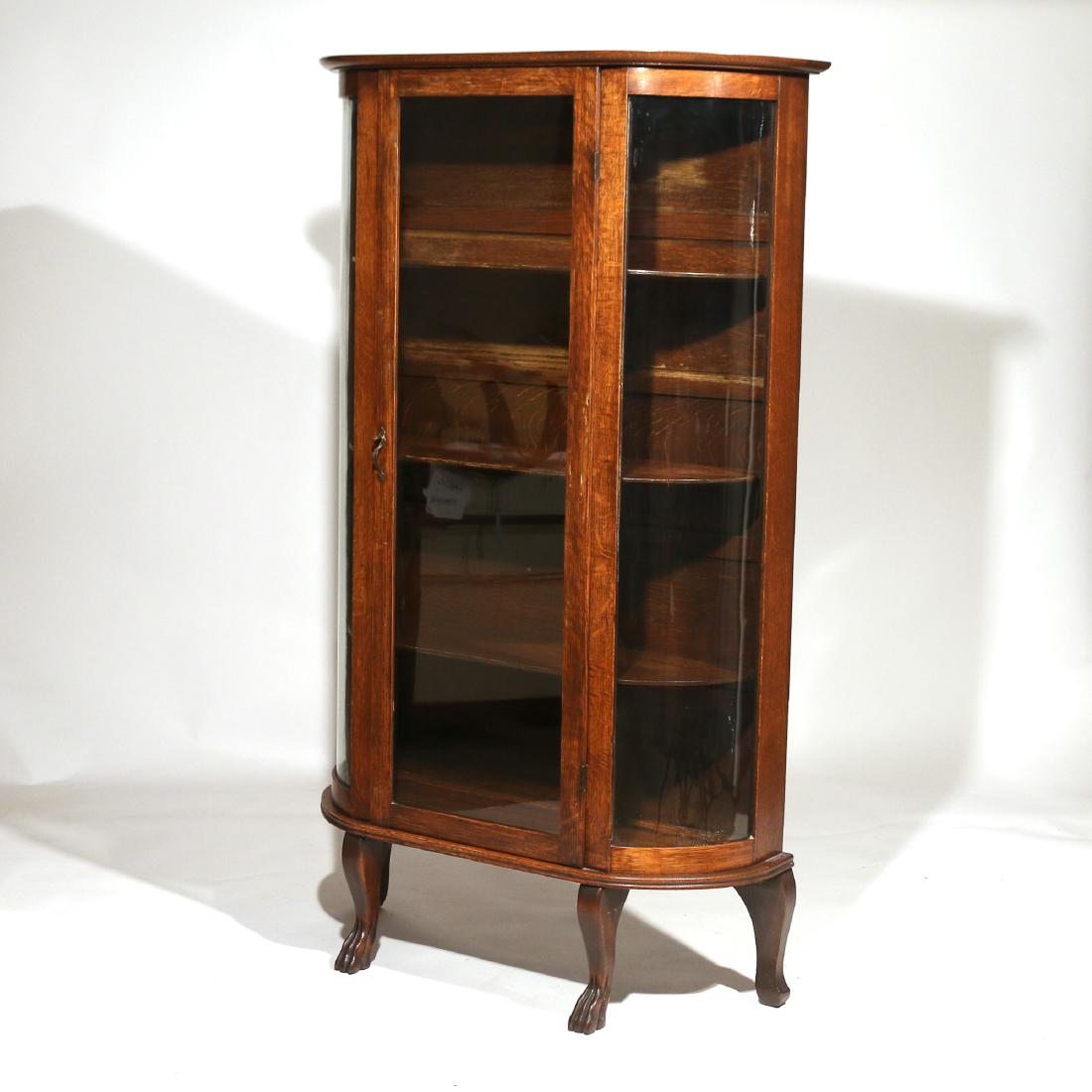 LATE 19th C. OAK  AMER. CHINA CABINET OF SM. SIZE (1 of 5)