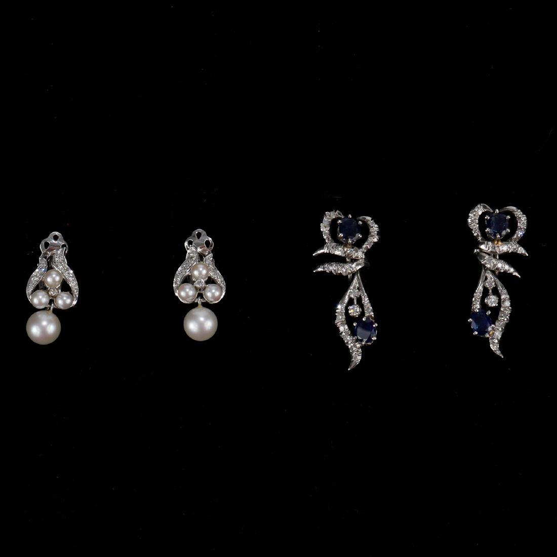 (4pc) TWO PAIRS GEMSTONE & DIAMOND EARRINGS (1 of 4)